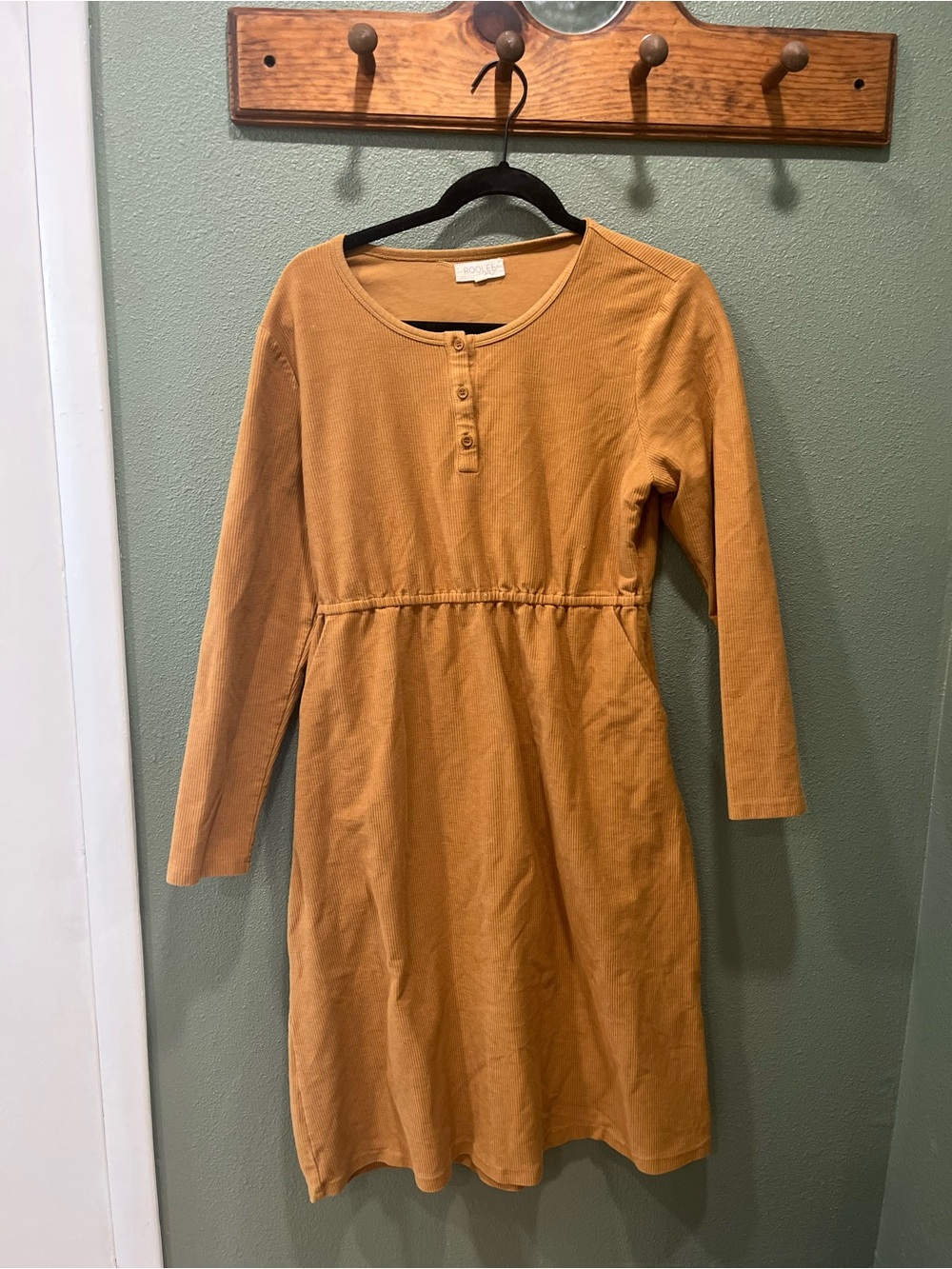 Casual Long-Sleeve Henley Dress in Mustard